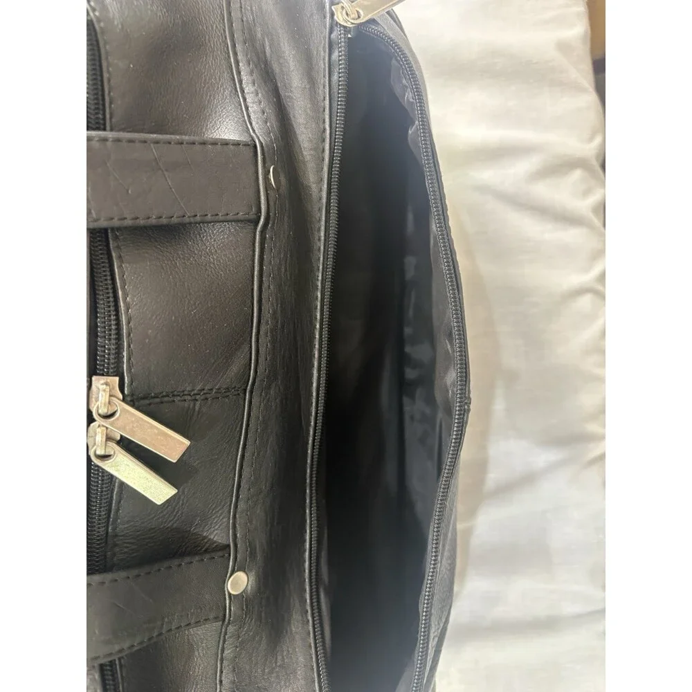 Extra Large Black Multi Pocket Leather Duffle Bag Travel